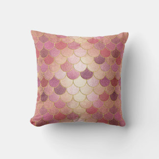 Almofada Padrão de Escala de Sereia do Shimmer Dourado rosa