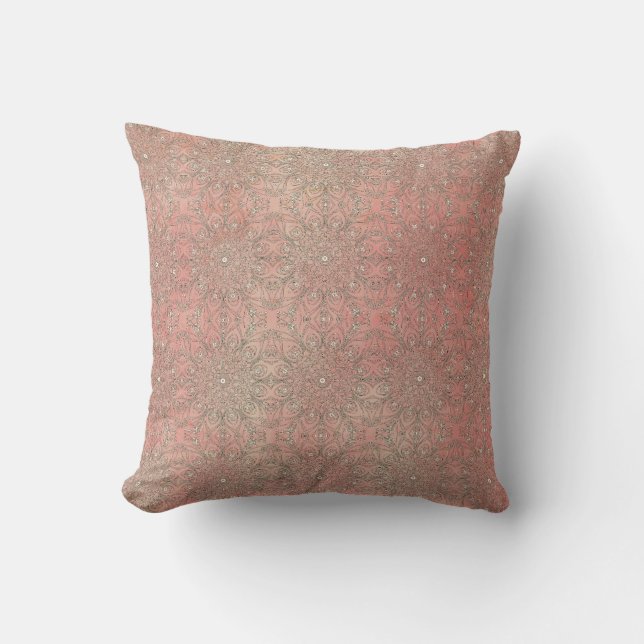 Almofada Padrão de Esponja Rosa e Inspirações de Pavão (Frente)
