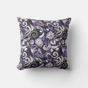 Almofada Padrão de Estampa Paisley Preto Branco Roxo