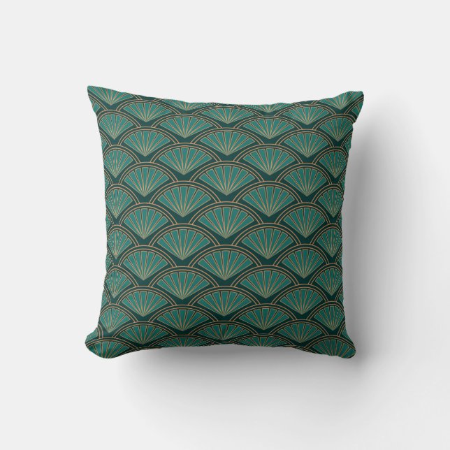 Almofada Padrão de estilo Art Deco em cor verde real (Frente)