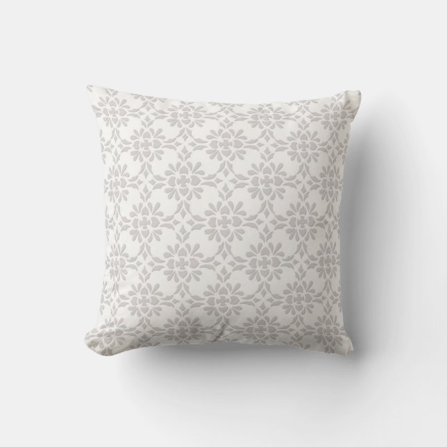 Almofada Padrão de Estilo Damask Cinza e Branco (Frente)