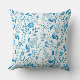Almofada Padrão de Estilo de Bordado Floral Branco Azul  
