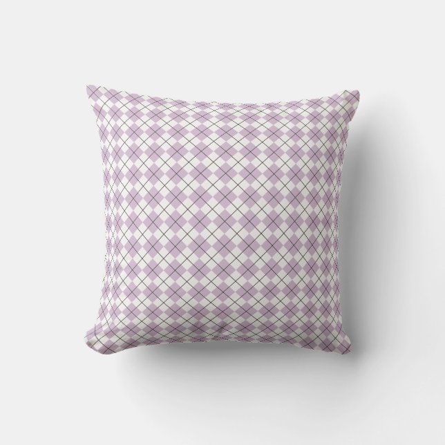 Almofada Padrão de Estilo Verificado Roxo e Branco (Frente)