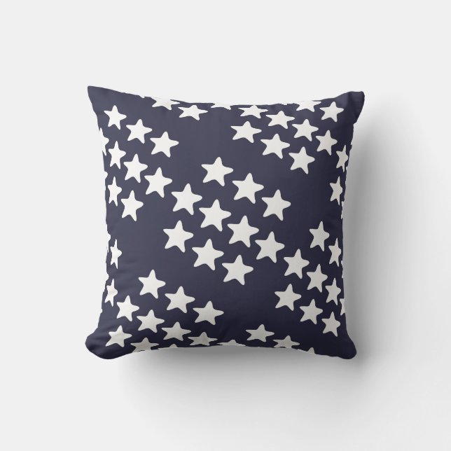 Almofada Padrão de Estrela Branca em Azul Escuro (Frente)