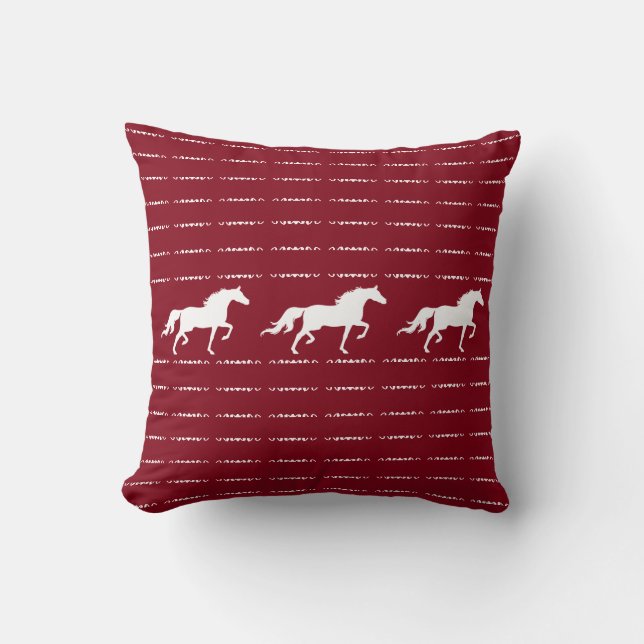 Almofada Padrão de estrela elegante & cavalos em burgundy & (Frente)