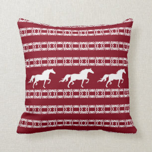 Almofada Padrão de estrela elegante & cavalos em burgundy &