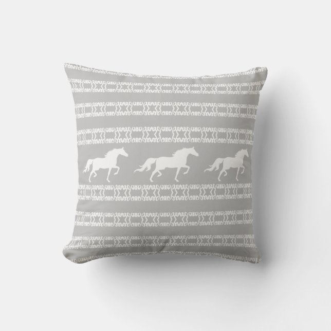 Almofada Padrão de estrela elegante & cavalos em cinza & br (Frente)