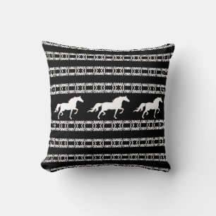 Almofada Padrão de estrela elegante & cavalos em preto e br