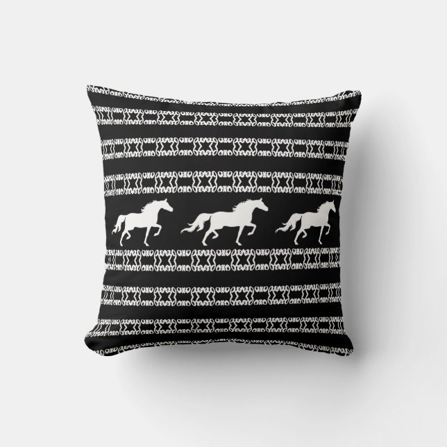 Almofada Padrão de estrela elegante & cavalos em preto e br (Frente)