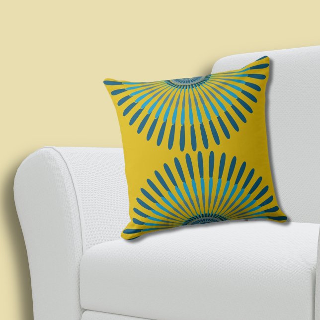 Almofada Padrão de Estrela Feito com Penas Amarelo-Azul de  (Charming Summer Yellow-Blue Feathery Star Pattern Throw Pillow)