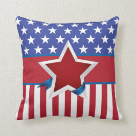 Almofada Padrão de Estrela Patriótica Vermelha e Branco Azu