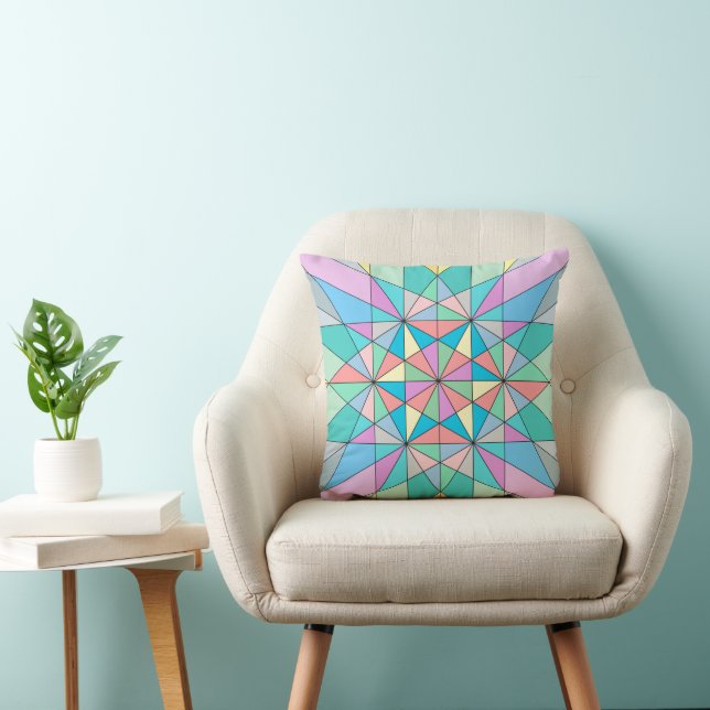 Almofada Padrão de Estrela Triangular em Mosaico Pastel Col (Cadeira)