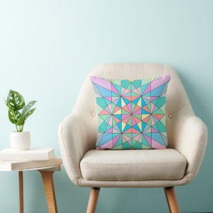 Almofada Padrão de Estrela Triangular Mosaico Pastel Retro
