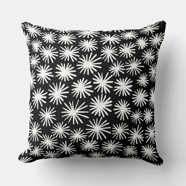 Almofada Padrão de estrelas - branco sobre preto (Frente)