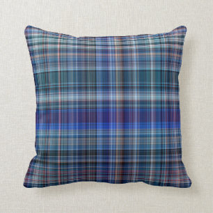 Almofada Padrão de Faixa de Xadrezes do Madras Azul