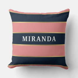 Almofada Padrão de Faixa Dourada Azul Cor-de-Rosa Negrito