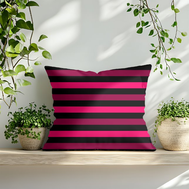 Almofada Padrão de Faixa Preto Rosa Magenta (Criador carregado)