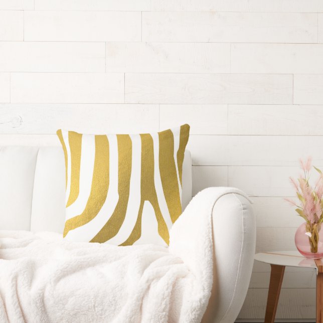 Almofada Padrão de faixas de impressão de zebra Dourada Fau (Sofá)