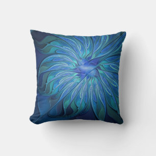Almofada Padrão de fantasia de flores azuis, arte frontal A