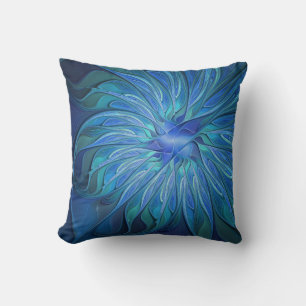 Almofada Padrão de fantasia de flores azuis, arte frontal A