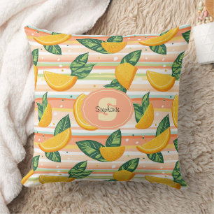 Almofada Padrão de Fatia Laranja com Folhas Verdes no Paste