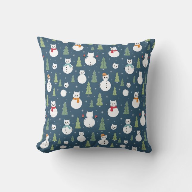 Almofada Padrão de Férias de Gatos de Neve (Frente)