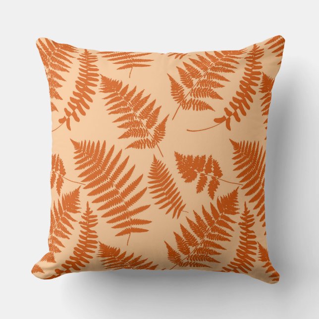 Almofada Padrão de Fern da Madeira, Pastel Orange (Frente)