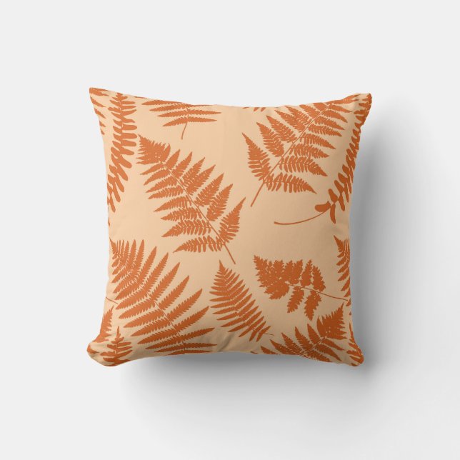 Almofada Padrão de Fern da Madeira, Pastel Orange (Frente)