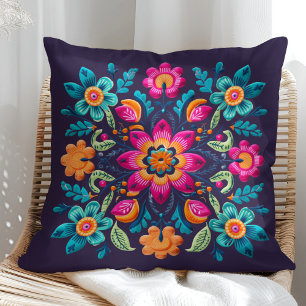 Almofada Padrão de Fiesta Floral Mexicano Colorido