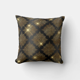 Almofada Padrão de filigrana brilhante em preto e dourado
