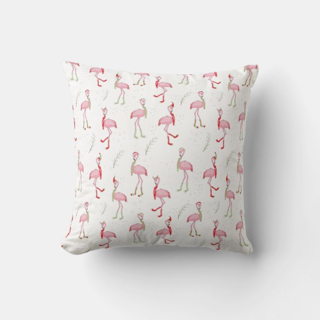 Almofada Padrão de Flamingo Rosa-Rosa-Friso de Natal (Frente)