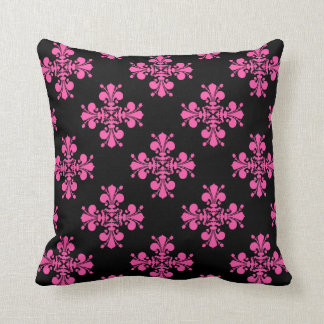 Almofada Padrão de Fleur de Lis preto-rosa Elegante