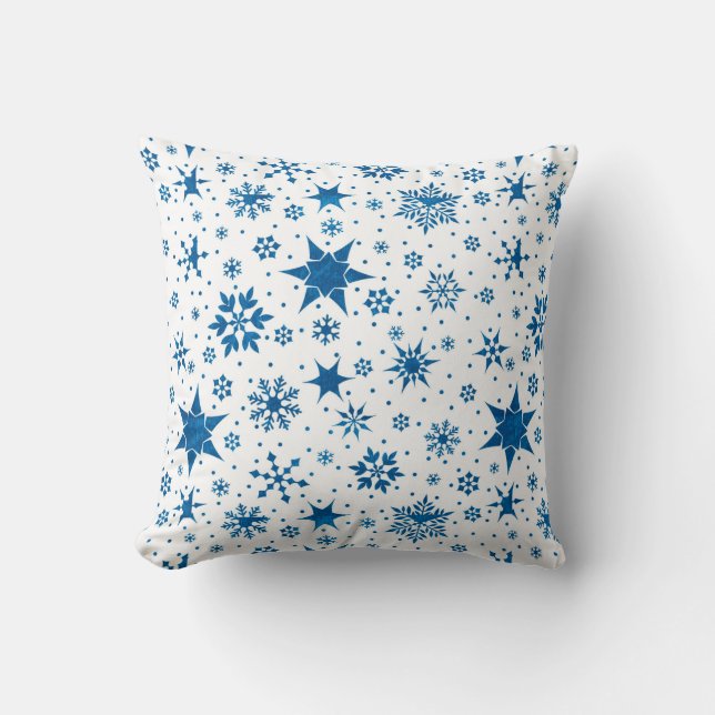 Almofada Padrão de Floco de Neve Azul (Frente)