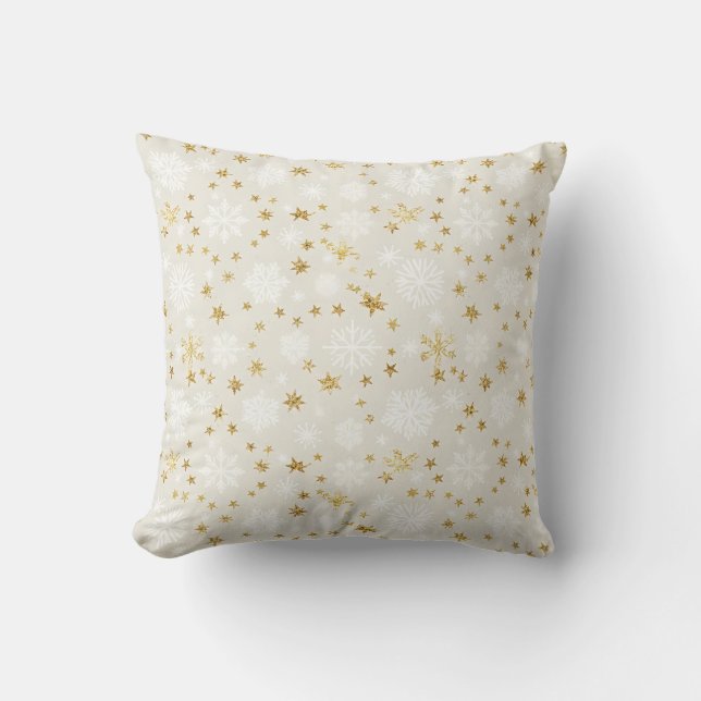 Almofada Padrão de Floco de Neve Dourado (Frente)