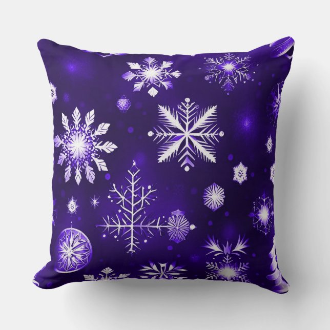 Almofada Padrão de Floco de Neve Roxo (Frente)
