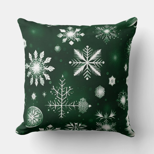 Almofada Padrão de Floco de Neve Verde e Branco (Frente)