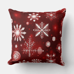 Almofada Padrão De Floco De Neve Vermelho E Branco