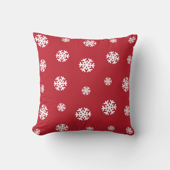 Almofada Padrão de Flocos de Neve Vermelho e Branco | Natal (Frente)