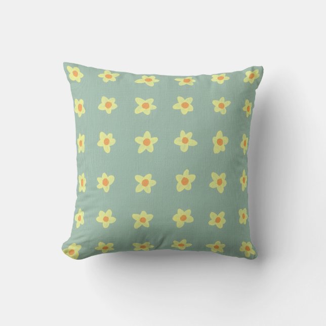Almofada Padrão de Flor Amarelo Jasmine Travesseiro Verde C (Frente)