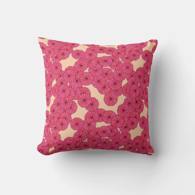 Almofada Padrão de flor Art Deco - rosa profundo e pêssego (Frente)