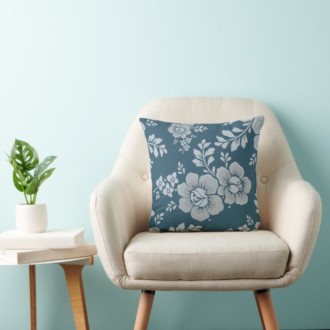 Almofada Padrão de Flor Azul Vintage Elegante (Cadeira)