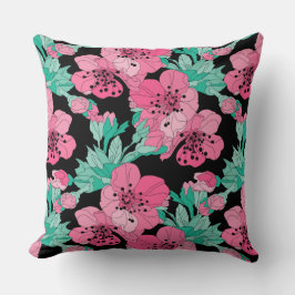 Almofada Padrão de Flor de Cerejeira Desenhado à Mão Decora