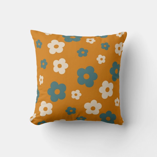 Almofada Padrão de Flor de Hippie Azul Preppy Brown (Frente)