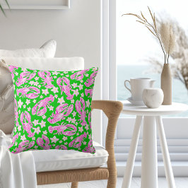 Almofada Padrão de Flor de Lagosta Preppy Rosa Verde 