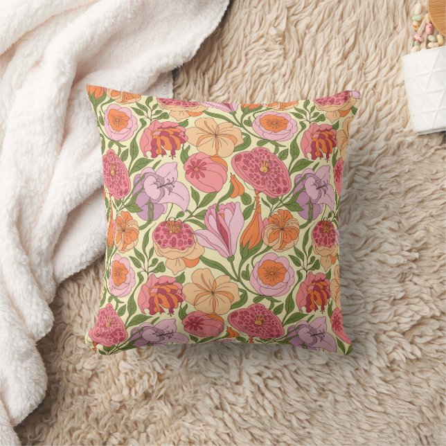 Almofada Padrão de Flor de Lírio, Rosa e Romã (Cobertor)