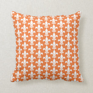 Almofada Padrão de Flor de Lis branco e laranja