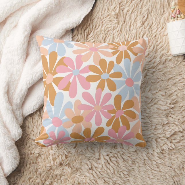 Almofada Padrão de Flor de Margarida Groovy Pastel Retro (Cobertor)