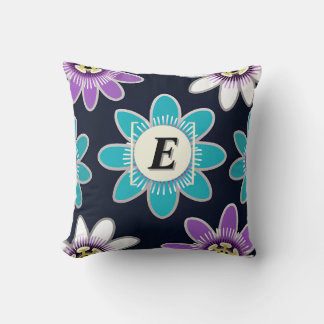 Almofada Padrão de Flor de Paixão Monograma Personalizado