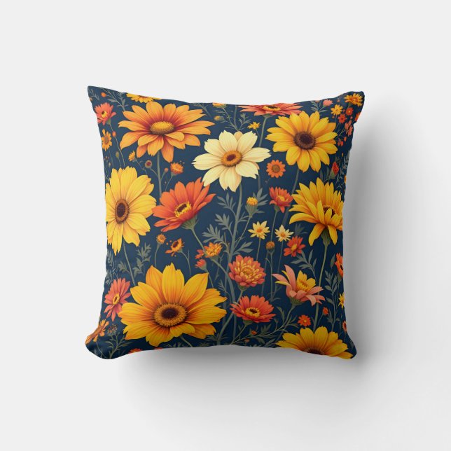 Almofada Padrão de Flor de Verão Sunlit.Moderno ao ar livre (Frente)