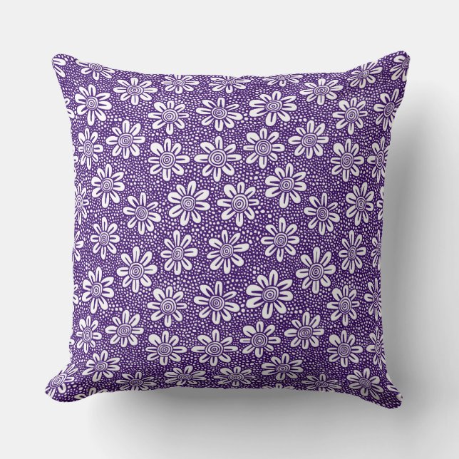 Almofada Padrão de Flor Desenhado à Mão 140617 - Roxo Profu (Frente)